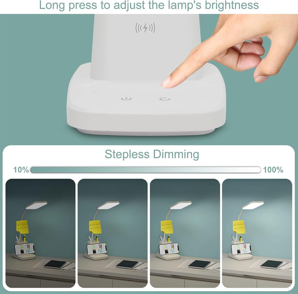 White LED Desk Lamp with Wireless Charger – 800 Lumens