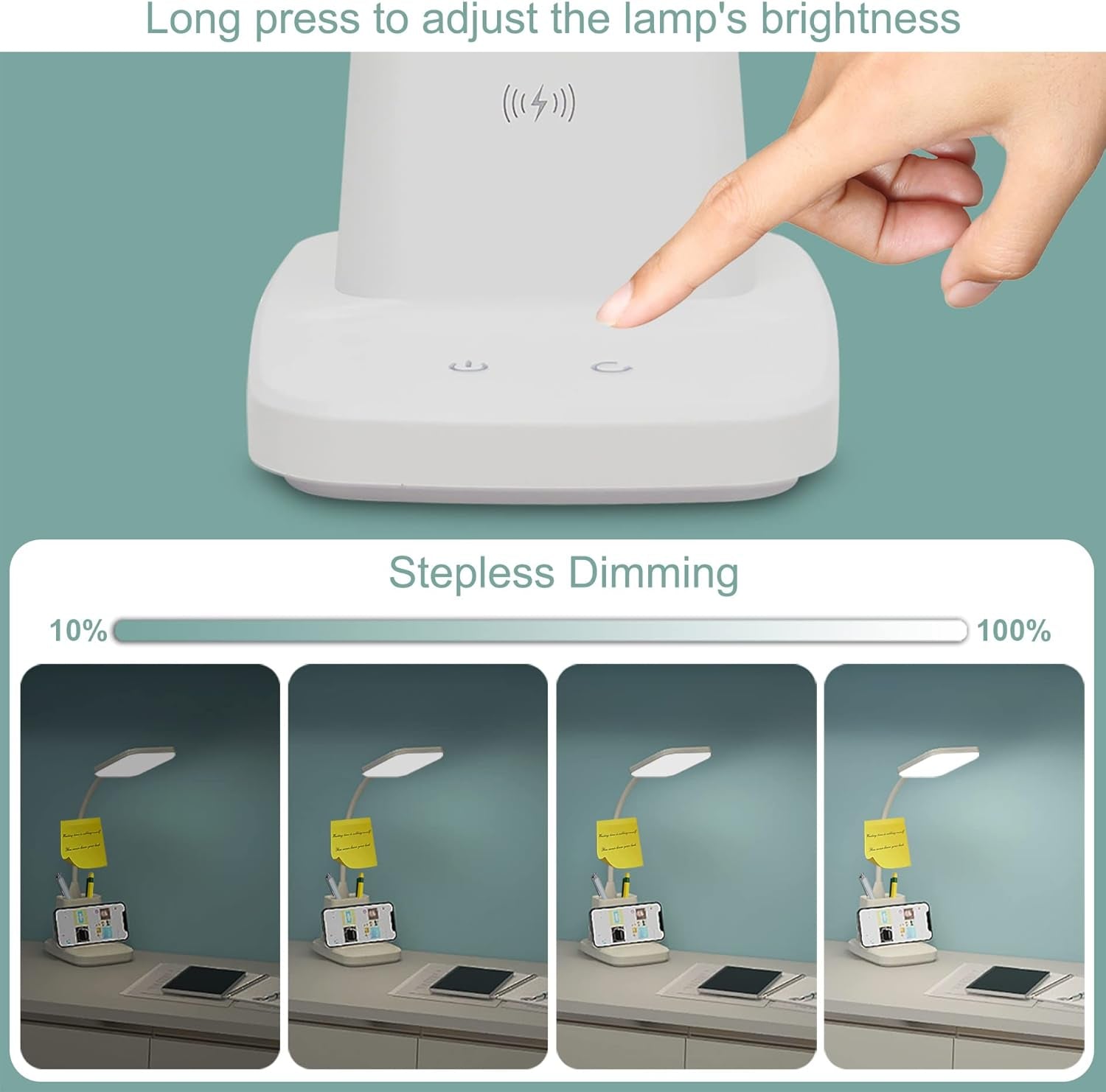 White LED Desk Lamp with Wireless Charger – 800 Lumens