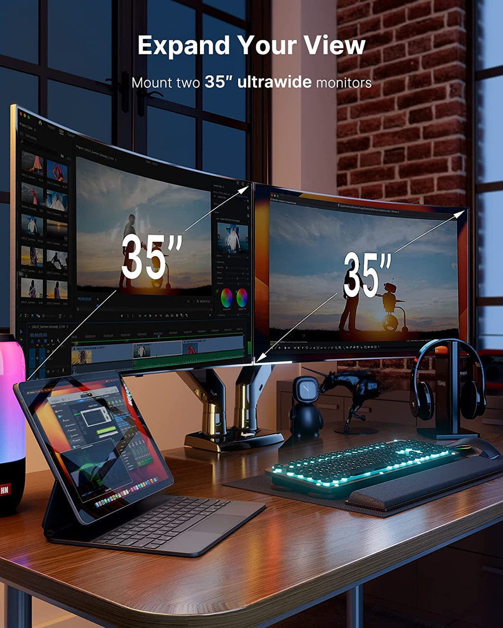 Dual Monitor Stand – Height Adjustable Arms