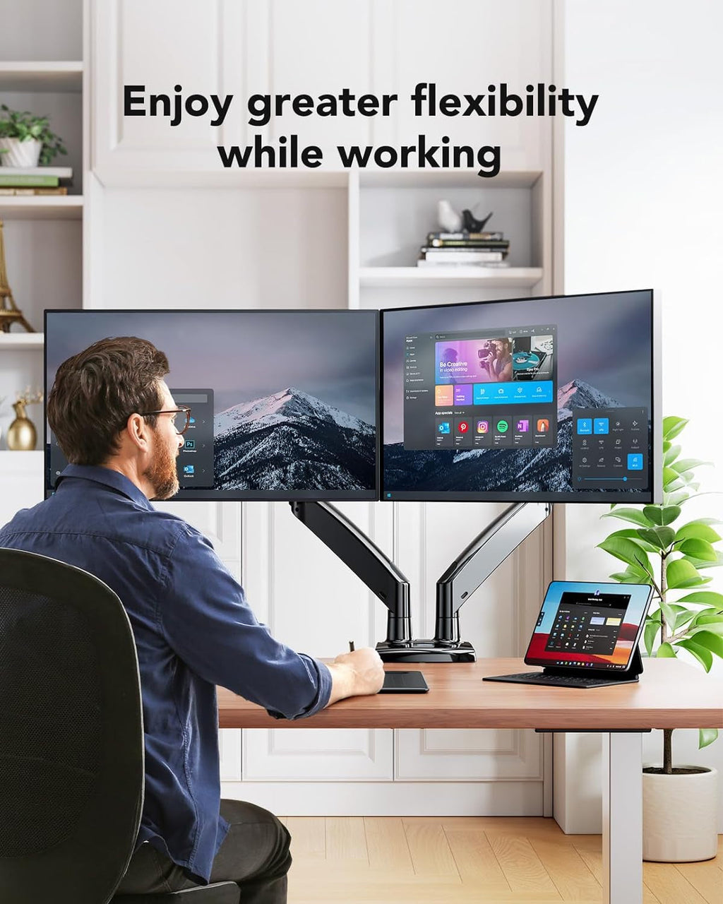 Dual Monitor Stand – Height Adjustable Arms