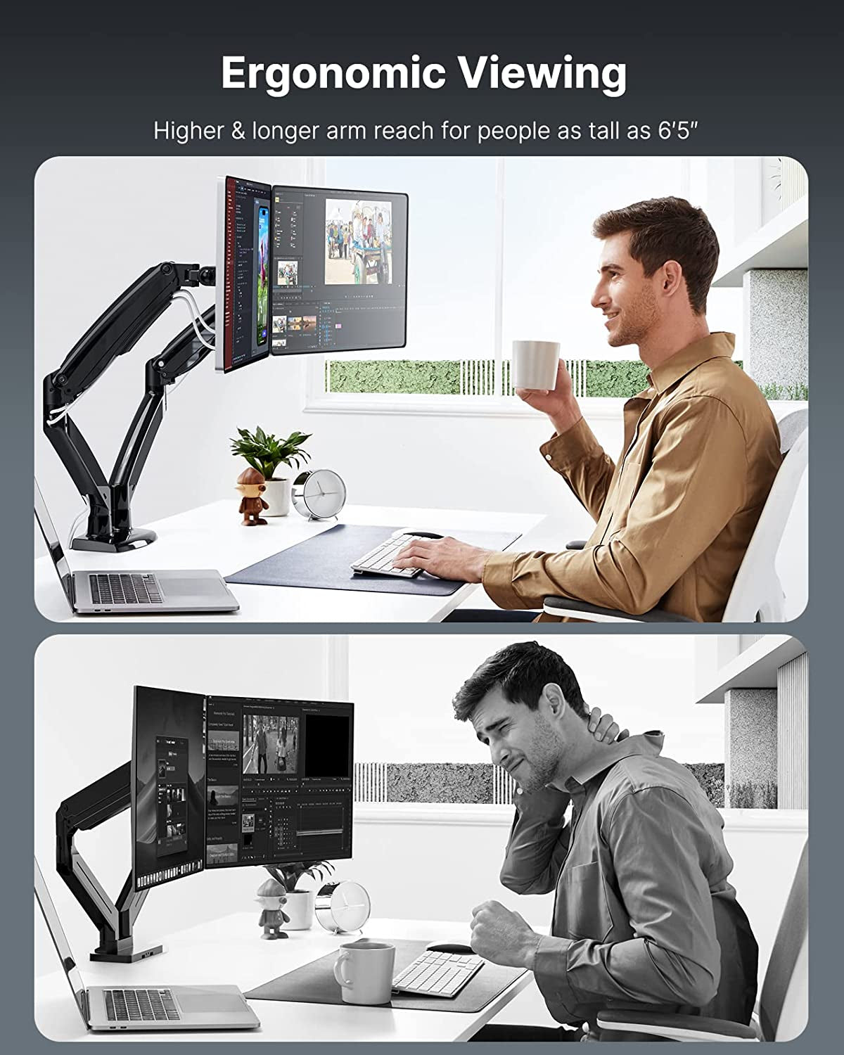 Dual Monitor Stand – Height Adjustable Arms