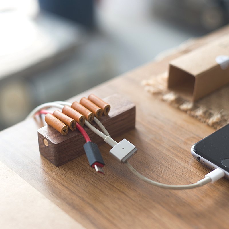 Wood & Leather Cable Manager